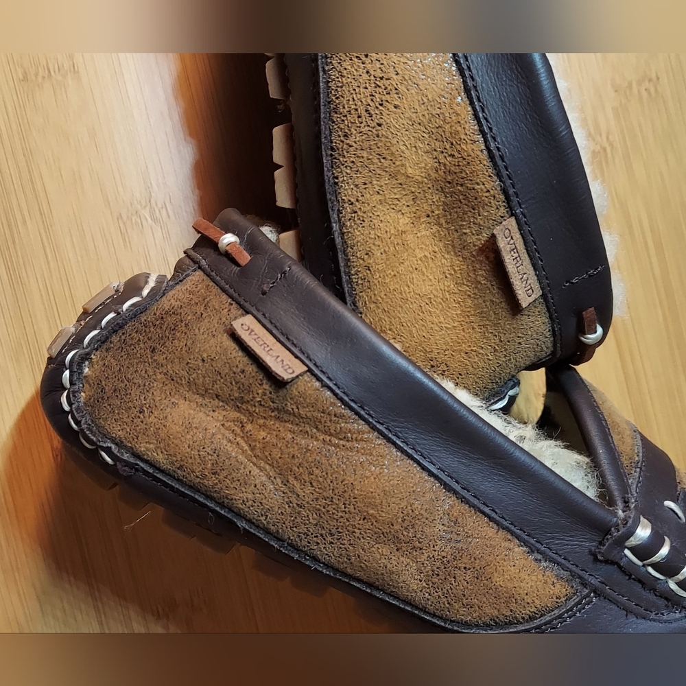 OVERLAND MEN'S DYED & TIPPED SHEEPSKIN LEATHER & FUR LINED PENNY LOAFERS SIZE 10 - Picture 7 of 16